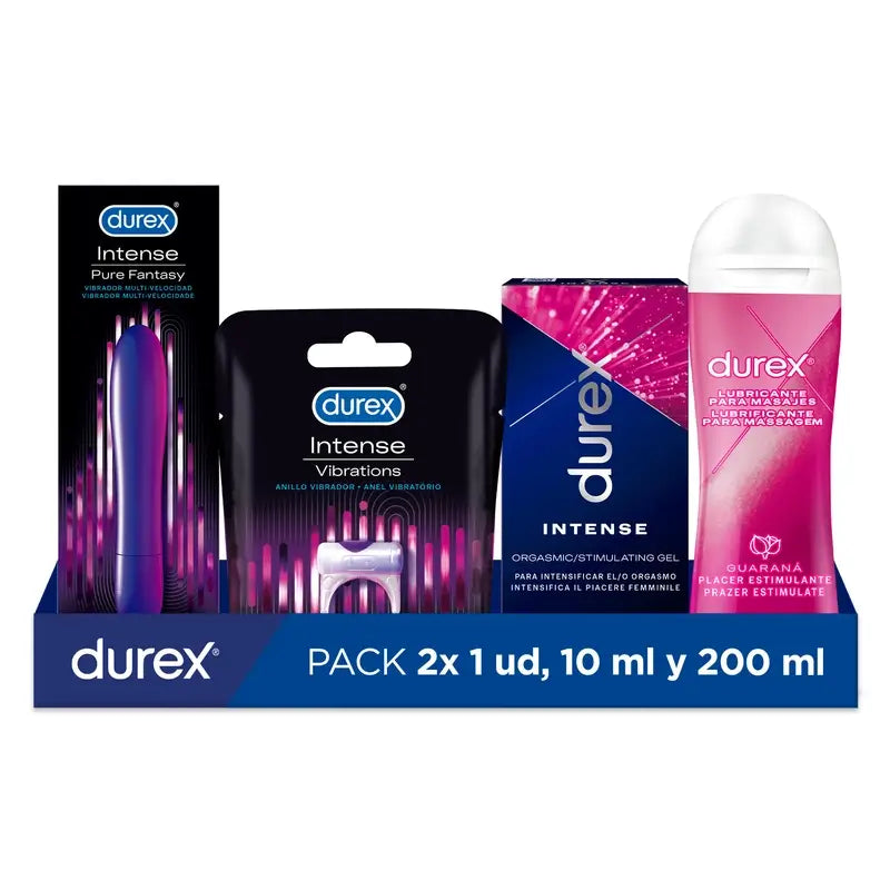 Durex Big Pack Vibrador Orgásmico Intenso + Anel Vibratório Intenso + Gel Intenso + Lubrificante de Massagem Play