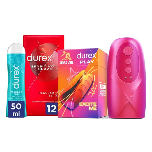 Durex Freshness Lubrificante 50 Ml + Masturbador para o Pénis Ride&Vibe + Preservativos Sensíveis Suaves 12 Unidades