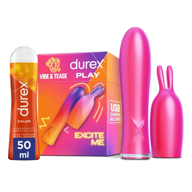 Durex Pack Vibrating Bunny 2 em 1, Vibe & Tease + Lubrificante de Aquecimento, 50 Ml