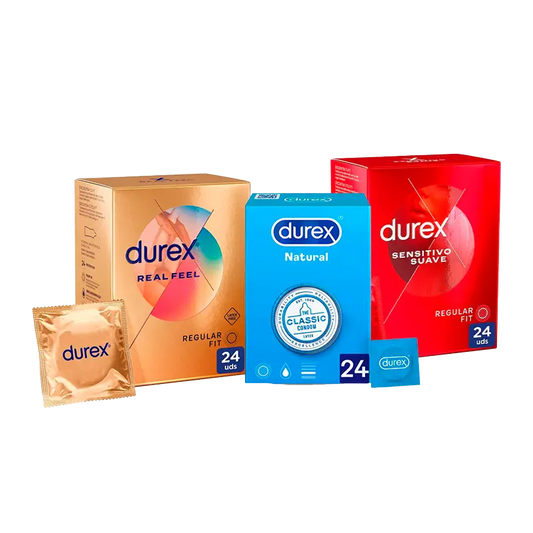 Durex Pack Preservativos Natural Plus, 24 Unidades + Sensitivo Suave, 12 Unidades + Real Feel, 24 Unidades