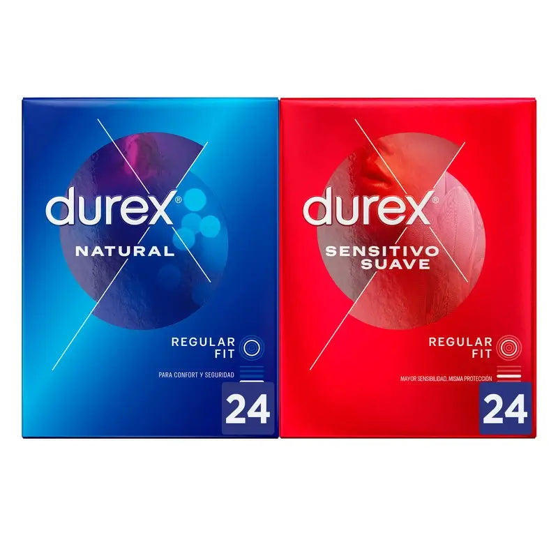 Durex Pack Preservativos Natural Plus, 24 unidades + Sensitive Soft, 24 unidades