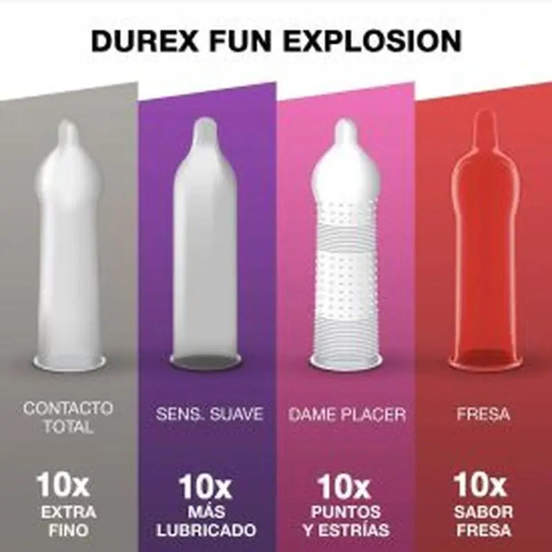 Preservativos mistos Durex Fun Explosion sabor a morango, 40 unid.