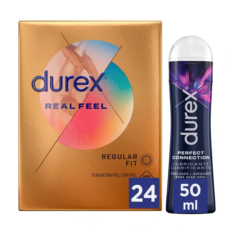 Durex Real Feel 24 Preservativos + Lubrificante Perfect Connection 50 ml