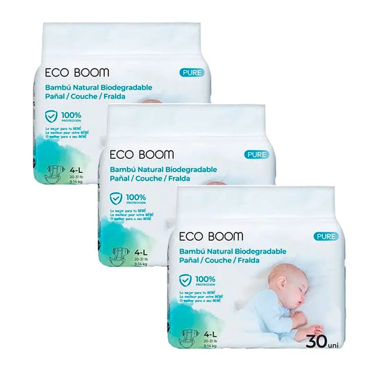 Eco Boom Pack 3X Fralda de Bambu Pure L 4, 90 unidades.