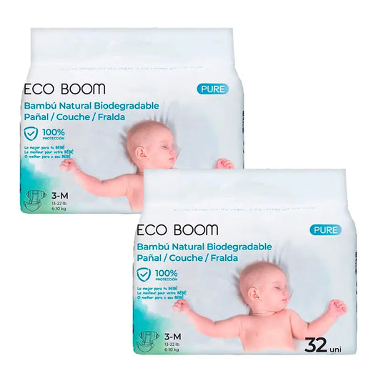 Eco Boom Pack 2X Fralda de Bambu Pure M 3, 96 unidades