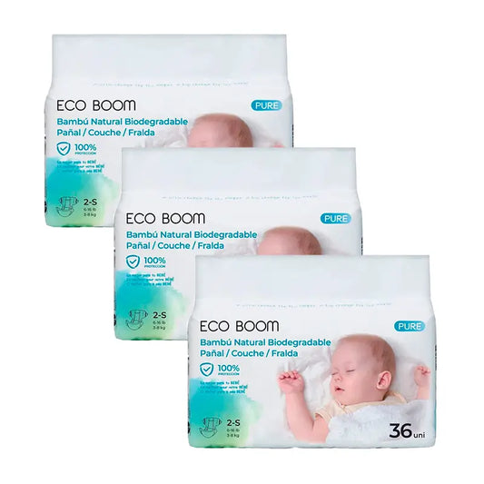 Eco Boom Pack 3X Bamboo Pure S 2 Nappies, 108 unidades.