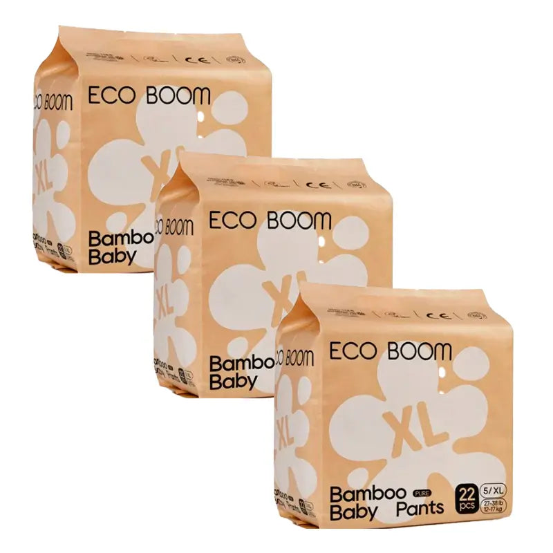 Eco Boom Pack 3X Pure Bamboo Nappy Pure Xl, 66 unidades.