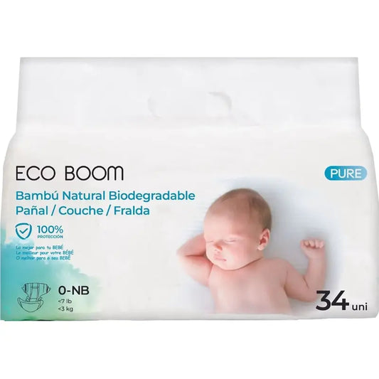 Fralda Eco Boom Bamboo Pure Nb 0, 34 unidades