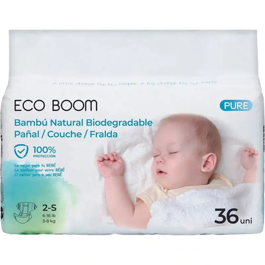 Eco Boom Bamboo Nappy Pure S 2, 36 unidades.