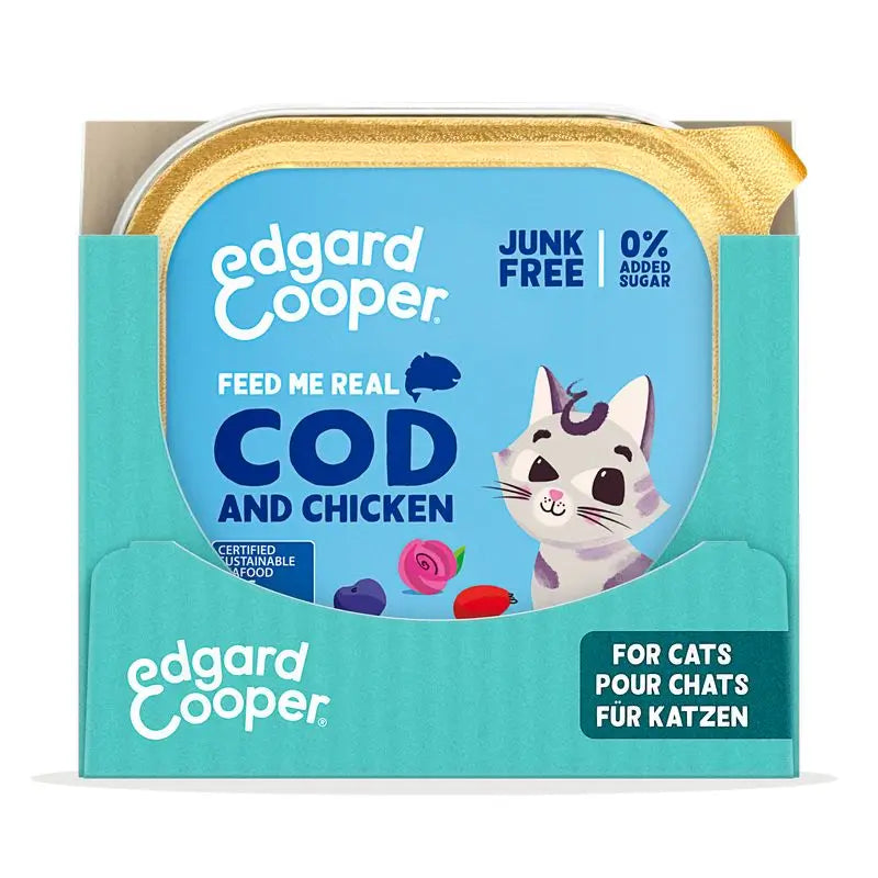 Edgar & Cooper Comida Húmeda Para Gatos 16x85g Kitten Bacalao Certificado Msc Y Pollo De Corral, Arándanos, Rosas Y Rosa Mosqueta