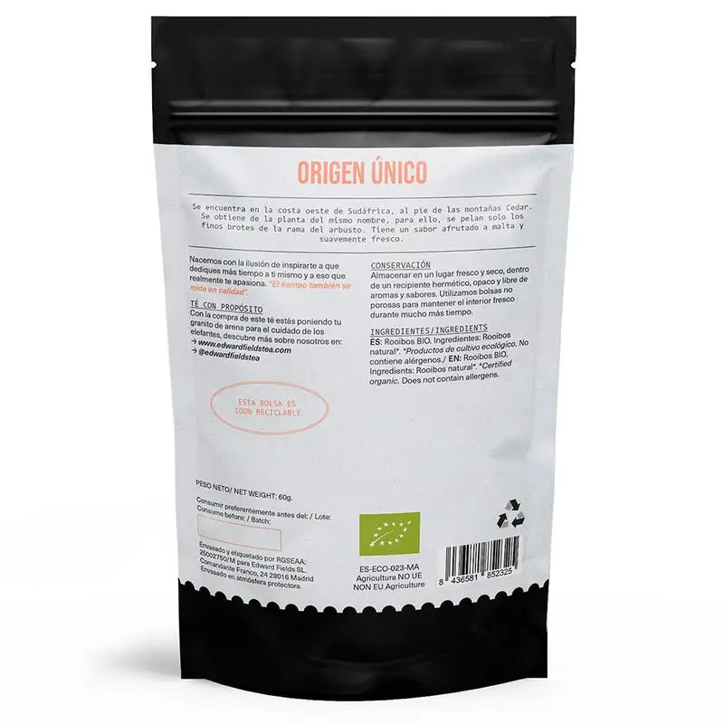 Chá Edward Fields Infusão Orgânica de Rooibos a granel 25 chávenas de chá, sem chá, 60 gramas