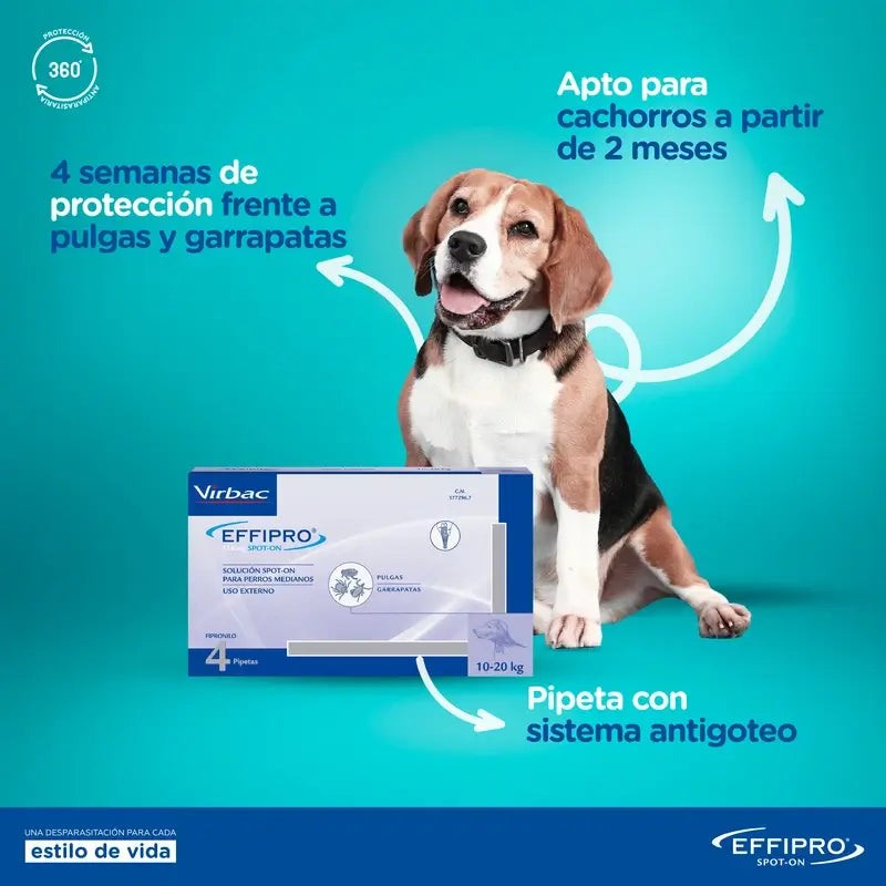 Effipro 134 Mg Spot-On Cães Médios 10-20 kg, 24 Pipetas