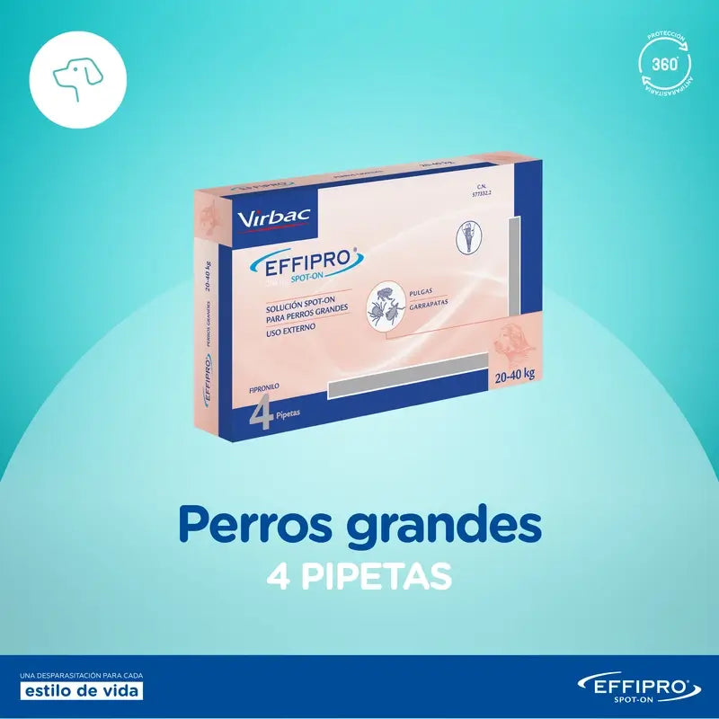 Effipro 268 Mg Spot-On Cães Grandes 20-40Kg, 4 Pipetas