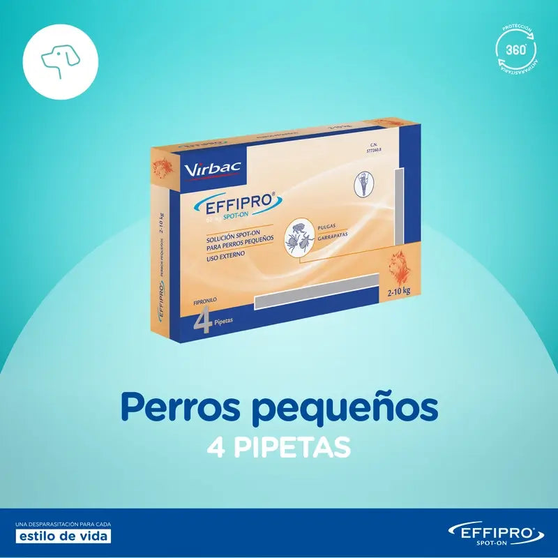 Effipro 67 Mg Spot-On Cães Pequenos 2-10Kg, 4 Pipetas