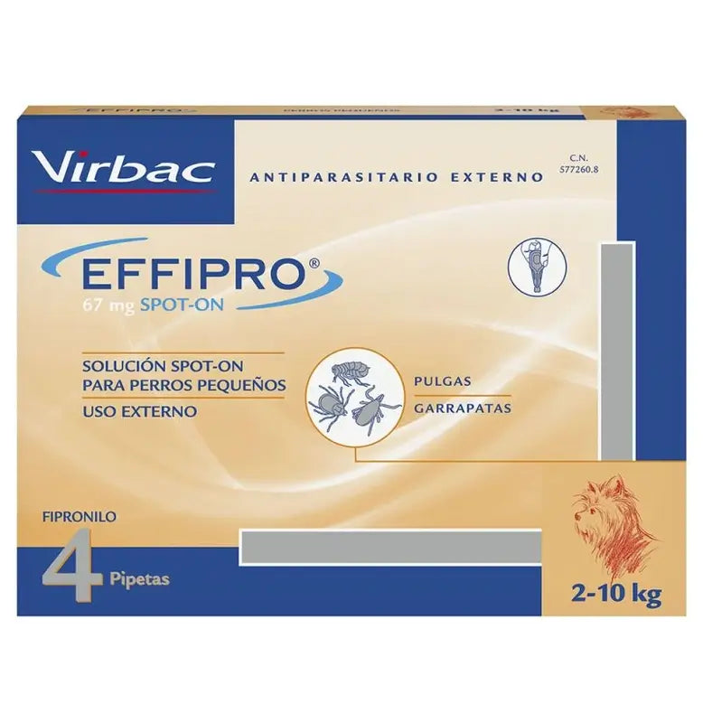 Effipro 67 Mg Spot-On Cães Pequenos 2-10Kg, 4 Pipetas