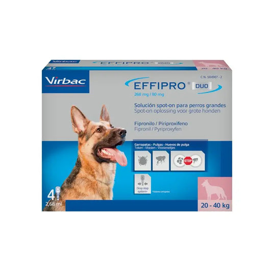 Effipro Duo Spot-On Cão de Grande Porte 20-40kg, 4 Pipetas