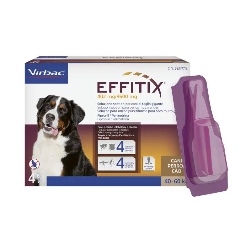 Effitix XL Antiparasitário Cães Muito Grandes +40 Kg, 4 Pipetas