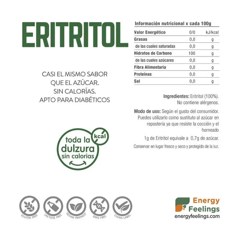 Energy Feelings Eritritol em Pó 1Kg. Vegan Sg