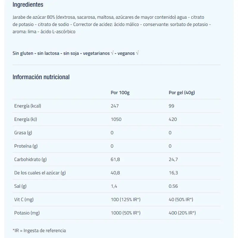 Gel energético isotónico Etixx sabor a lima 12Ud.