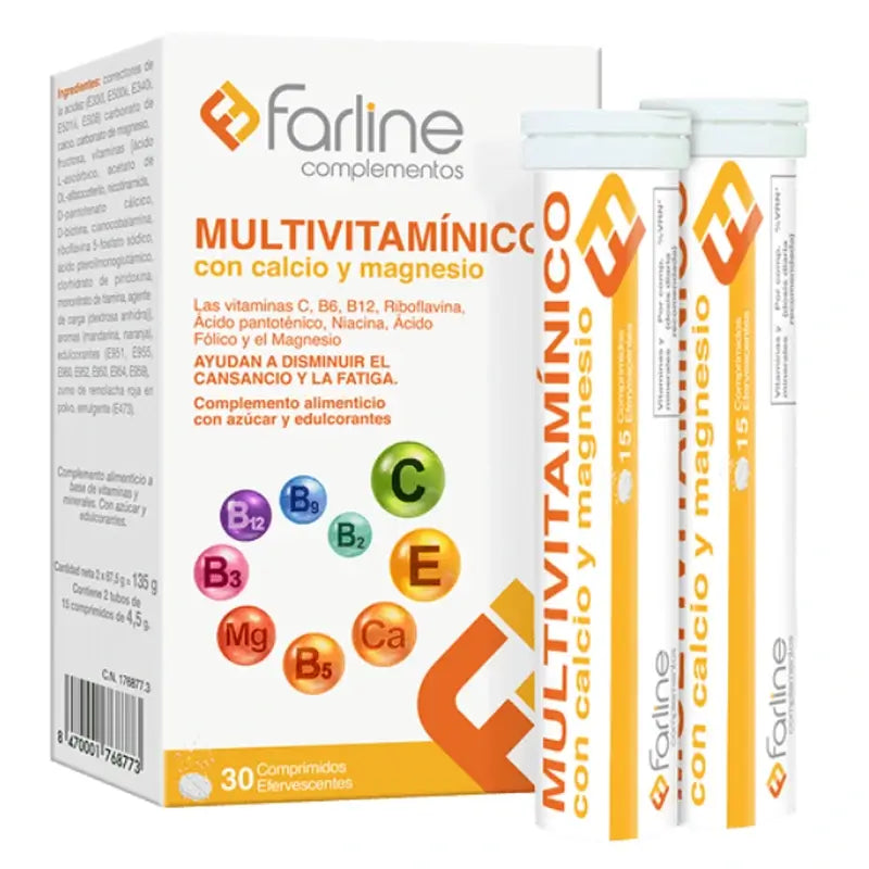 Farline Multivitamin com Cálcio e Magnésio, 30 comprimidos efervescentes