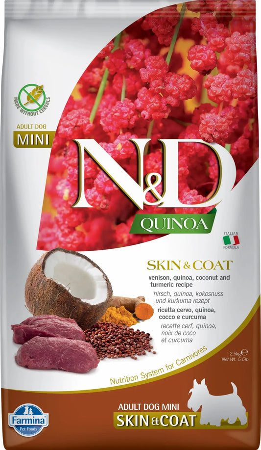 Farmina N&D Dog Quinoa Skin Coat Venado Mini 2,5Kg, pienso para perros