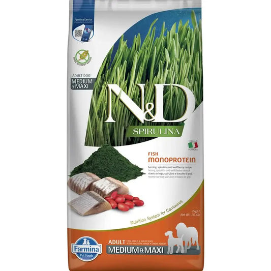 Farmina N&D Cão Spirulina Medium Maxi Herring 7Kg