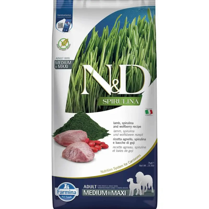 Farmina N&D Cão Spirulina Medium Maxi Cordeiro 7Kg