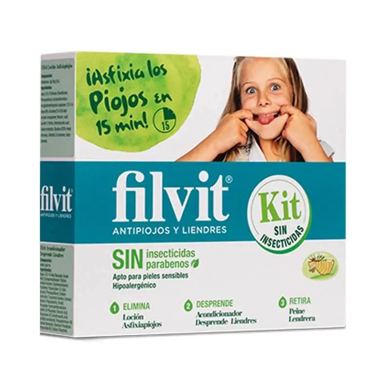 Filvit Antipiojos y Liendres Kit Dimeticona Loción 125 ml + Acondicionador 125 ml + Peine