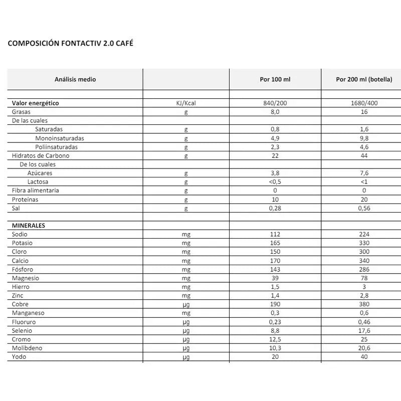 FONTACTIV 2.0 200 ML 24 BOTELLA CAFE