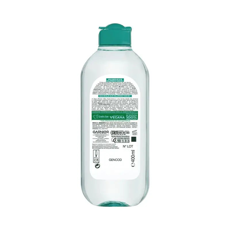 Garnier Micellar Aloe Hyaluronic Micellar water água micelar tudo-em-um para todos os tipos de pele, limpa, remove a maquilhagem e repõe.