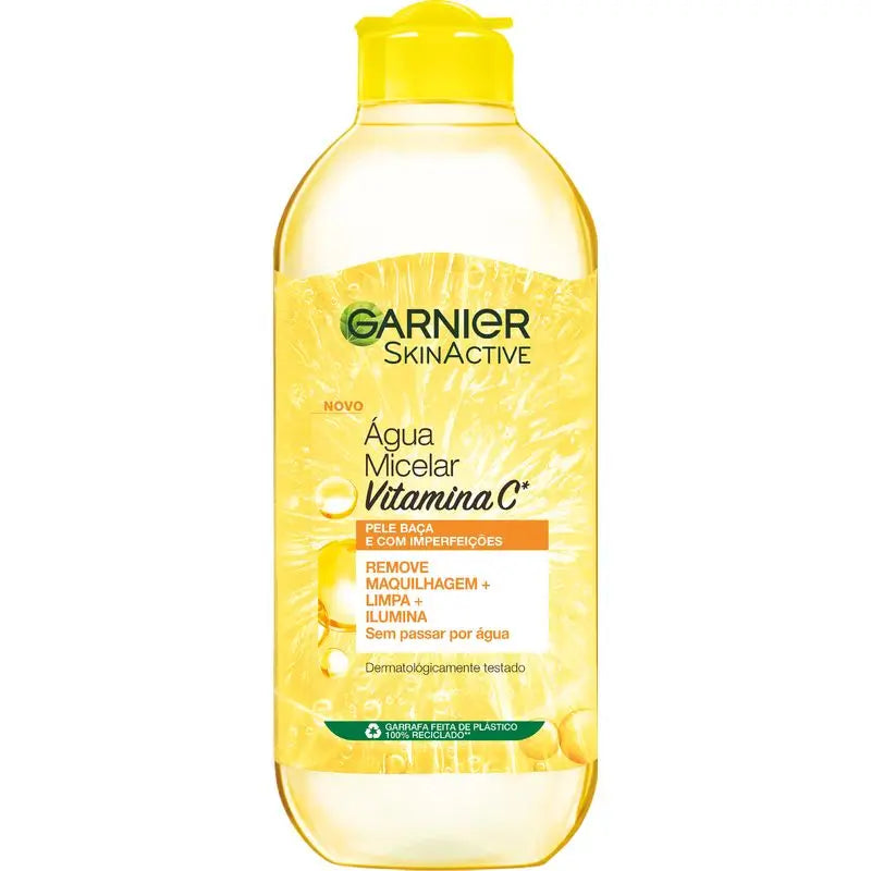 Garnier Vitamin C Micellar Water limpa, remove a maquilhagem e ilumina a pele baça. Fórmula hipoalergénica , 400 ml