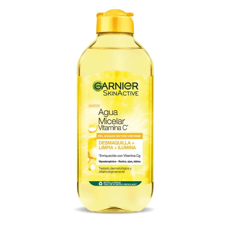 Garnier Vitamin C Micellar Water limpa, remove a maquilhagem e ilumina a pele baça. Fórmula hipoalergénica , 400 ml