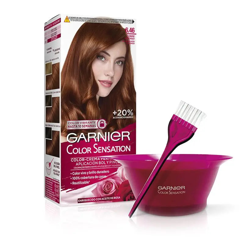 Garnier Color Sensation Coloração Permanente Intensa Reutilizável com Tigela e Pincel , 6,46 Cobre Intenso