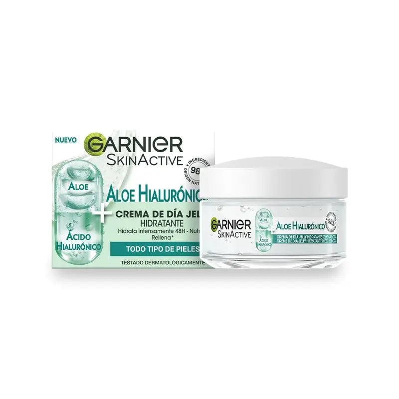 Garnier Skin Active Aloé Hialurónico creme de dia com aloé vera + ácido hialurónico, hidrata 48H e nutre.