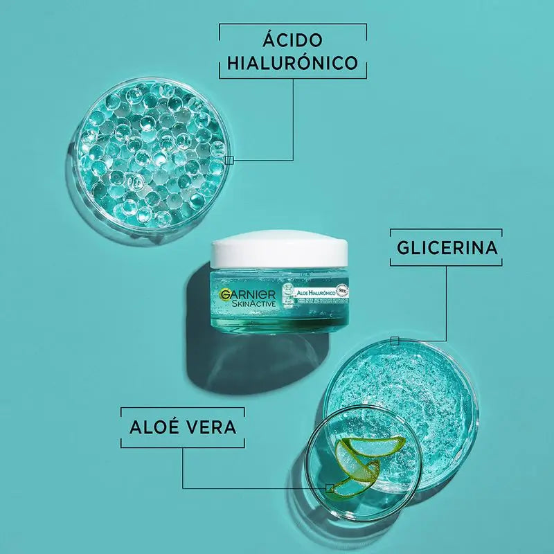 Garnier Skin Active Aloé Hialurónico creme de dia com aloé vera + ácido hialurónico, hidrata 48H e nutre.