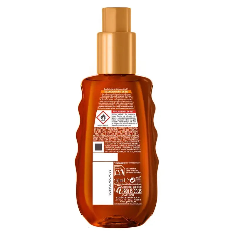 Garnier Delial Óleo Bronzeador Protetor SPF 20: bronzeado ideal, acetinado, resistente à água, não pegajoso, 150ml