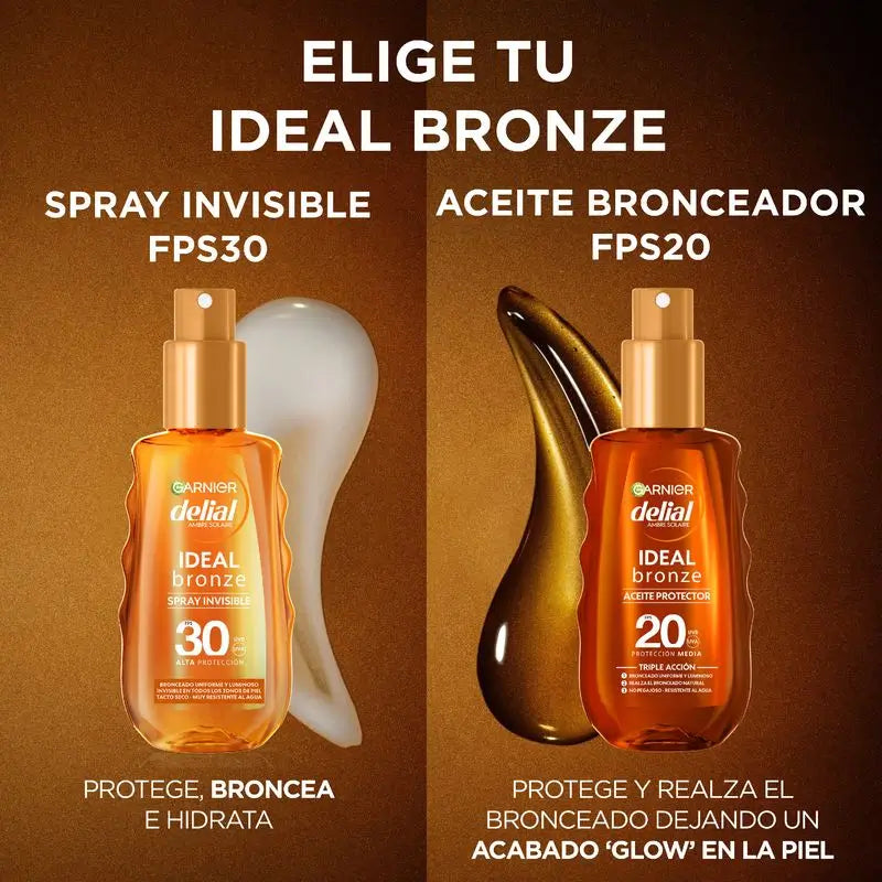 Garnier Delial Óleo Bronzeador Protetor SPF 20: bronzeado ideal, acetinado, resistente à água, não pegajoso, 150ml