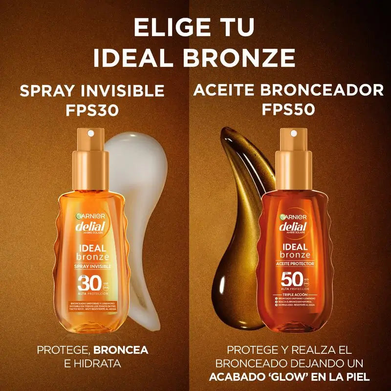 Garnier Ambre Solaire Ideal Bronze óleo protetor SPF 50 para um bronzeado uniforme, 150ml.