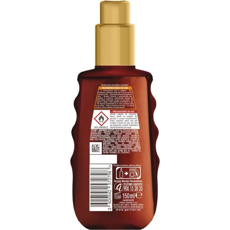 Garnier Ambre Solaire Ideal Bronze óleo protetor SPF 50 para um bronzeado uniforme, 150ml.