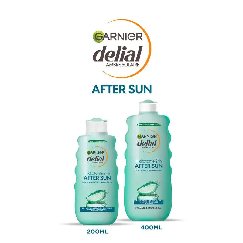 Garnier Delial After Sun Leite Suavizante para o Rosto e Corpo com Aloé Vera para Hidratar a Pele após a Exposição Solar , 400 ml