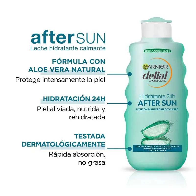 Garnier Delial After Sun Leite Suavizante para o Rosto e Corpo com Aloé Vera para Hidratar a Pele após a Exposição Solar , 200 ml