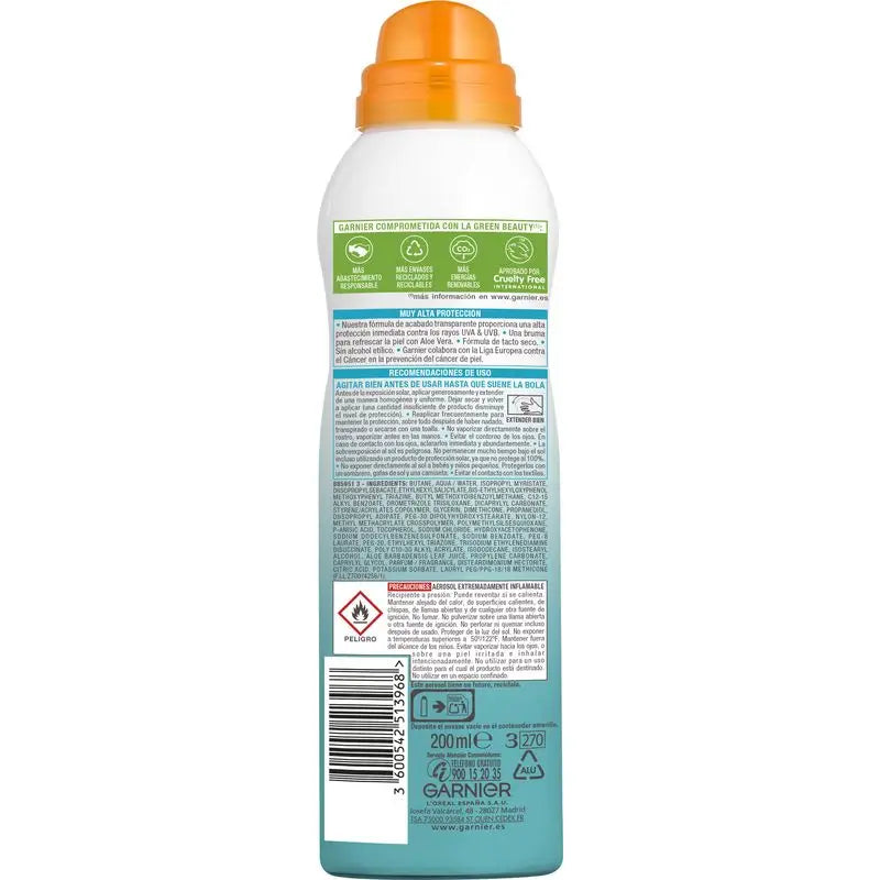 Garnier Delial Invisible Protect névoa protetora SPF50+ para rosto e corpo, com vitamina E e aloé vera, 200ml.