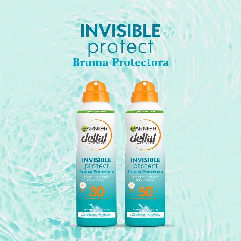 Garnier Delial Invisible Protect névoa protetora SPF50+ para rosto e corpo, com vitamina E e aloé vera, 200ml.