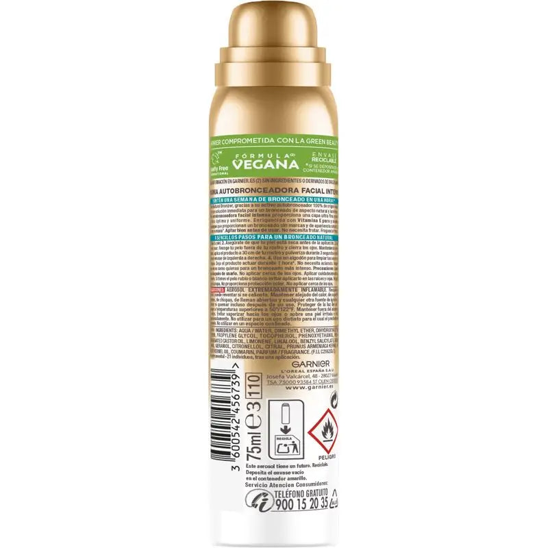 Garnier Delial Natural Bronzer Facial Mist with Apricot Oil for Natural and Even Tanning, 75 ml