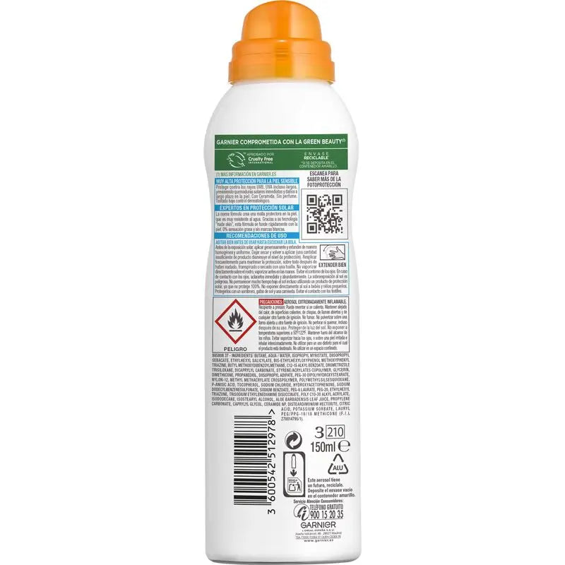 Garnier Delial Sensitive Advanced bruma protetora solar IP50+ para peles claras e sensíveis, 150ml.