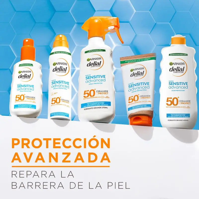 Garnier Delial Sensitive Advanced bruma protetora solar IP50+ para peles claras e sensíveis, 150ml.