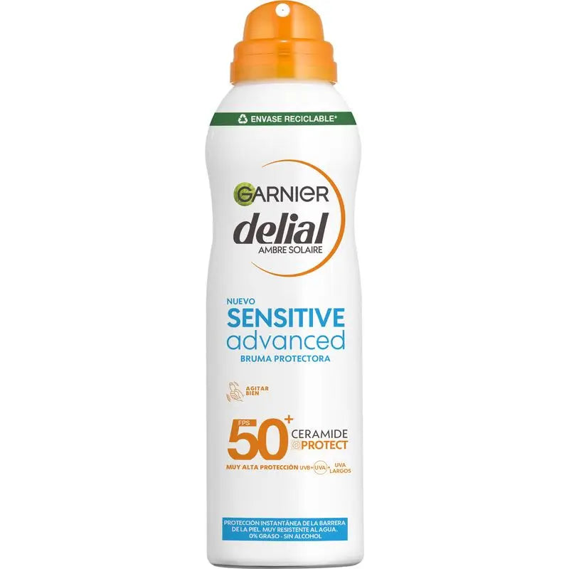 Garnier Delial Sensitive Advanced bruma protetora solar IP50+ para peles claras e sensíveis, 150ml.