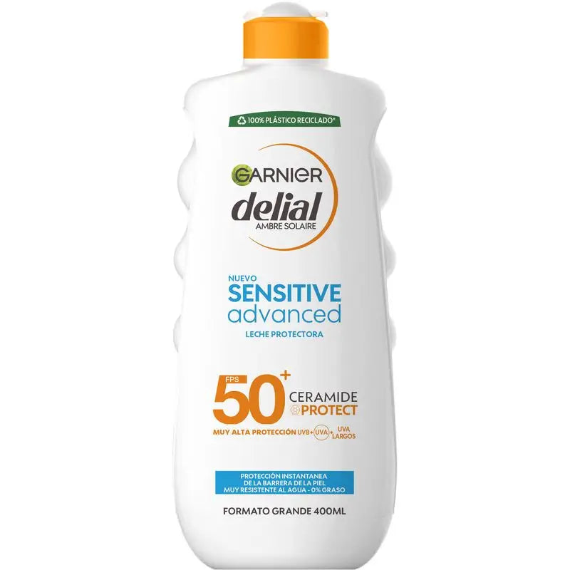 Garnier Delial Sensitive Advanced Sun Milk IP50+ muito resistente à água, não oleoso e não pegajoso , 400 ml