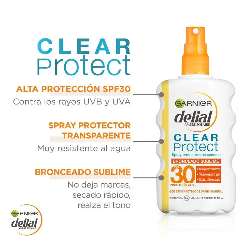 Garnier Delial Spray Solar Bronzeador Invisible Protect com Vitamina E. Protege e Potencia o Bronzeado SPF 30 , 200 mL