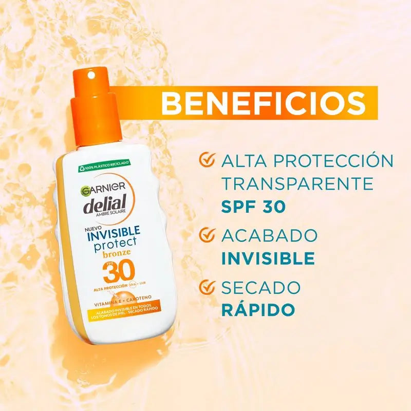 Garnier Delial Spray Solar Bronzeador Invisible Protect com Vitamina E. Protege e Potencia o Bronzeado SPF 30 , 200 mL